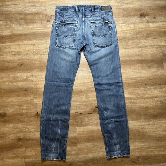 Diesel Jeans Men 31x34 Kander Slim Taper Leg Italy Ripped Zip Back Pockets 008TA - Picture 3 of 13
